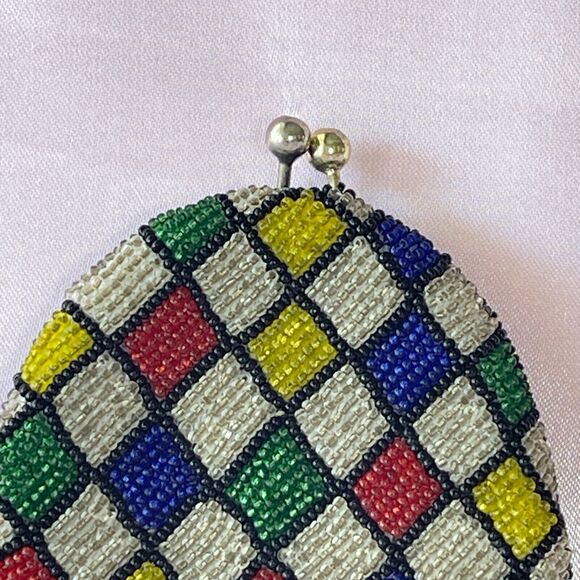 1940s Coin Purse Handmade Pouch Colorful Coin Purse Geometric Pattern Wallet - Picture 13 of 14